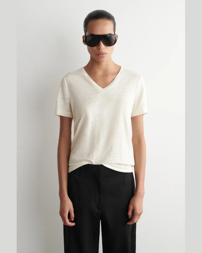 COS T-Shirt Aus Leinen Mit V-Ausschnitt Weiß