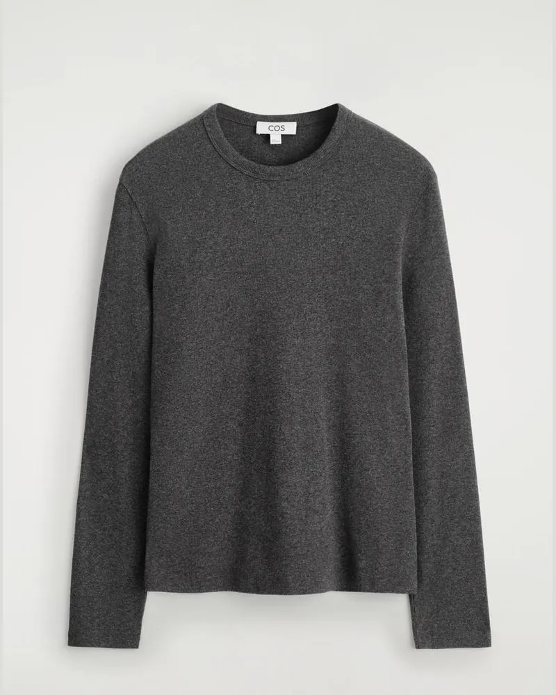 COS Schmales, Geripptes Langarmshirt Aus Baumwolle Grau