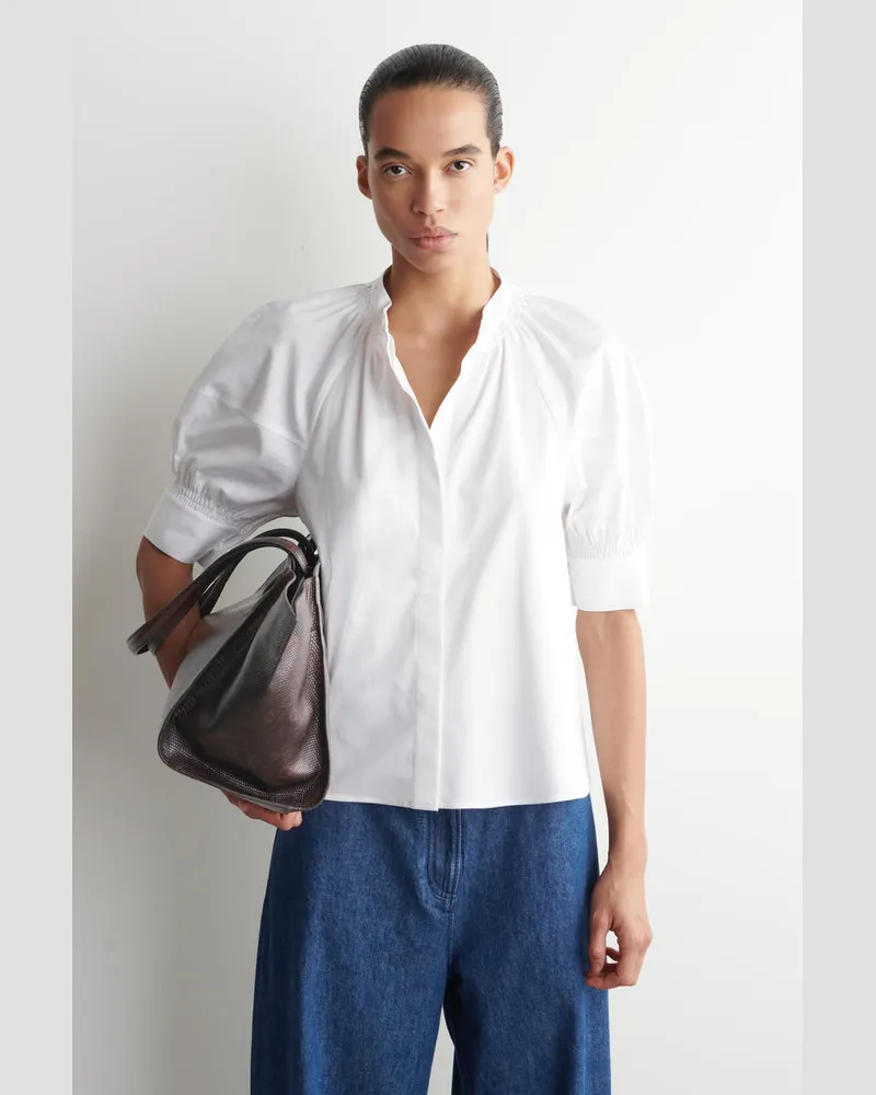 COS Bluse Mit Gesmokten Puffärmeln Weiß