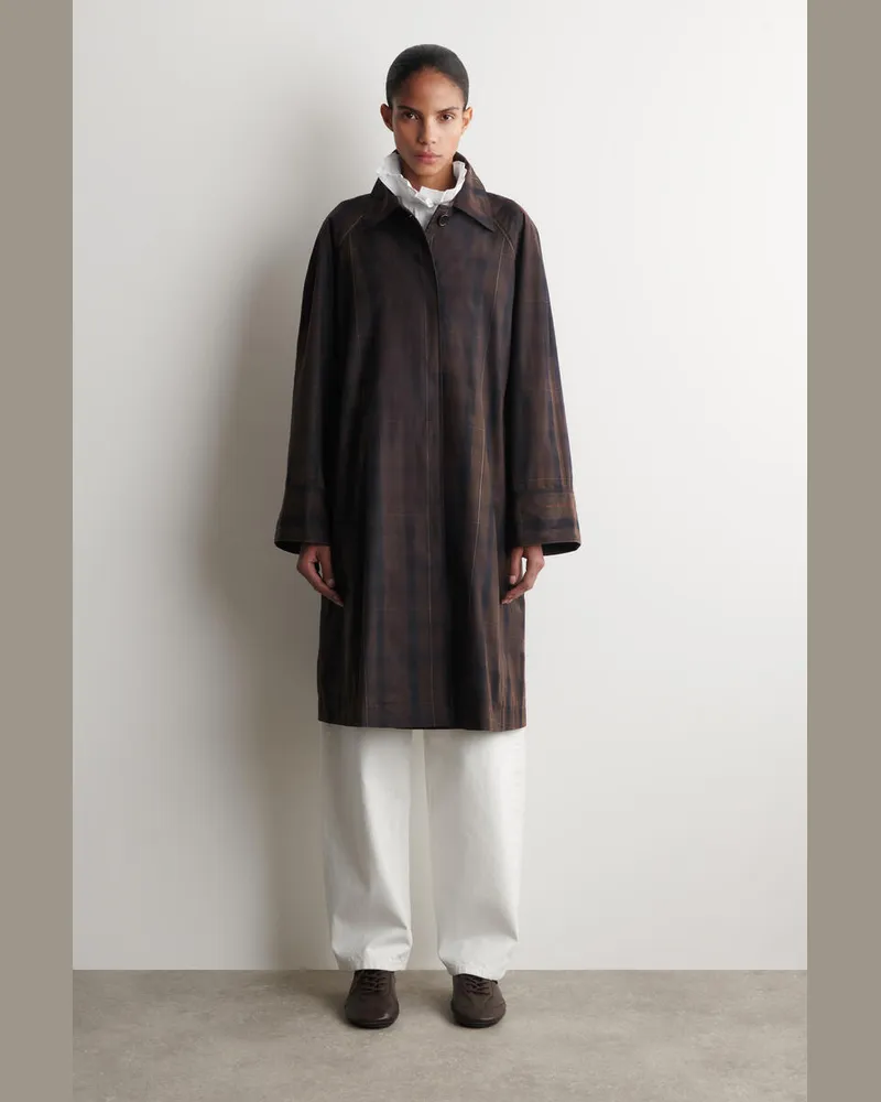 COS Karierter Kurzmantel Aus Gewachster Baumwolle Braun