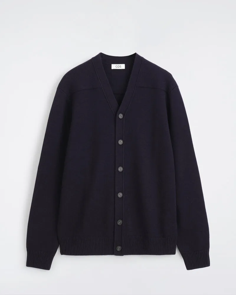 COS Strickjacke Aus Merinowolle Mit V-Ausschnitt Blau