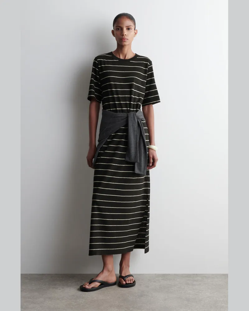 COS T-Shirt-Kleid Aus Baumwoll-Leinen-Mix In Maxilänge Schwarz