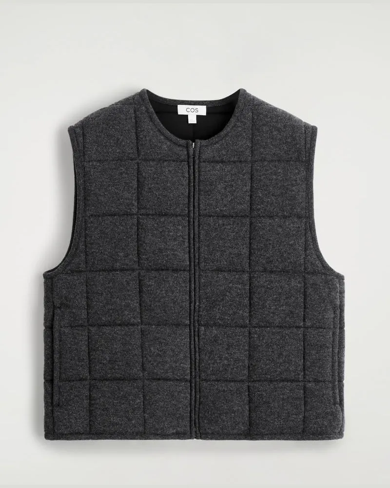 COS Gesteppte Strickweste Aus Merinowolle Grau