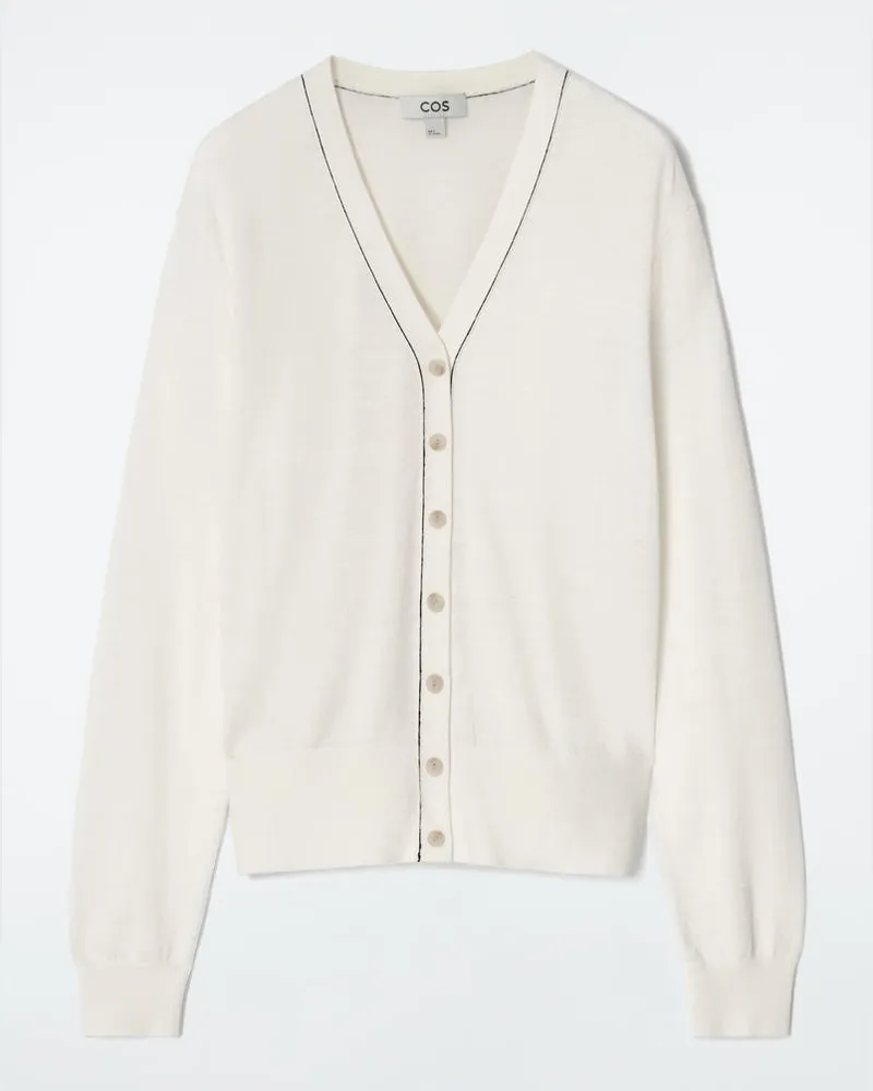 COS Strickjacke Aus Merinowoll-Leinen-Mix Weiß