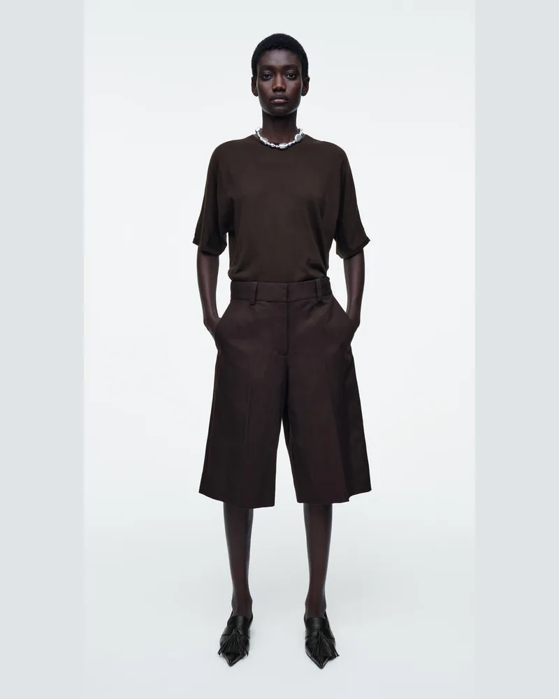 COS Lange Elegante Shorts Aus Leinen-Mix Braun