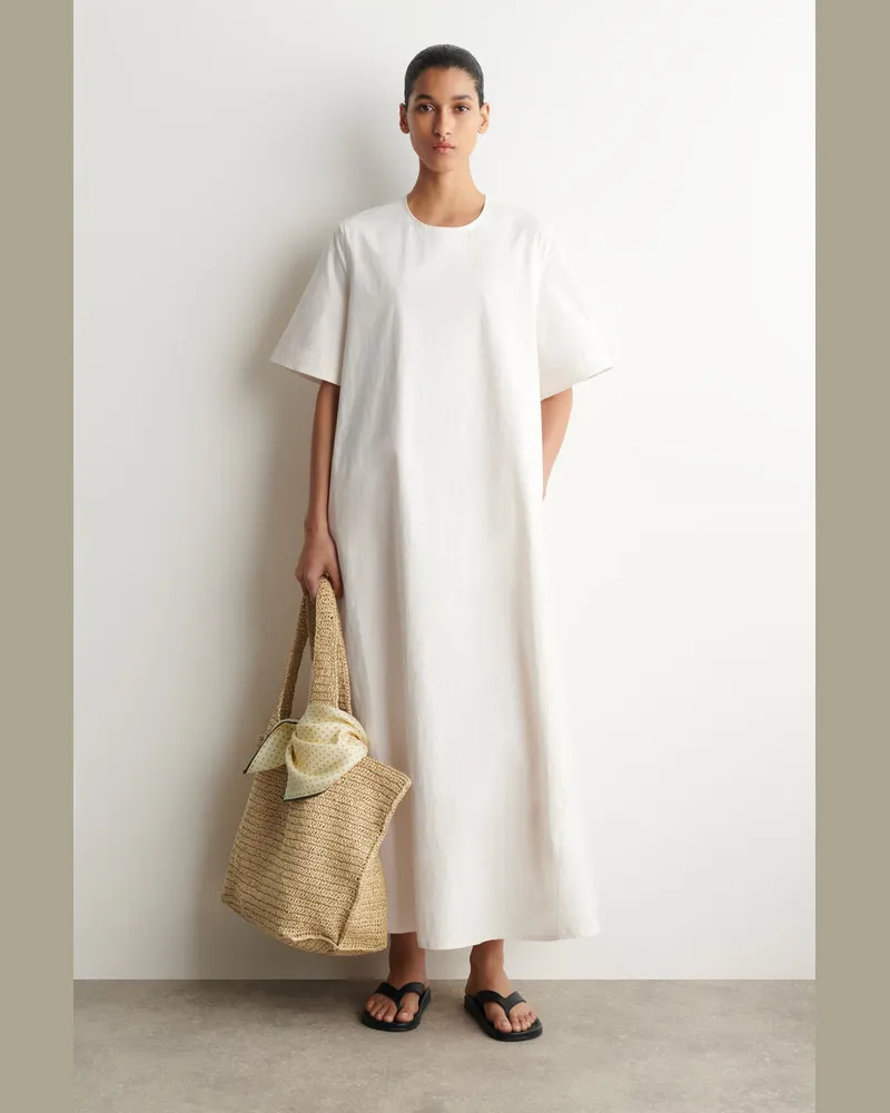 COS Midikleid Aus Baumwolle Mit Unversäuberten Kanten Weiß