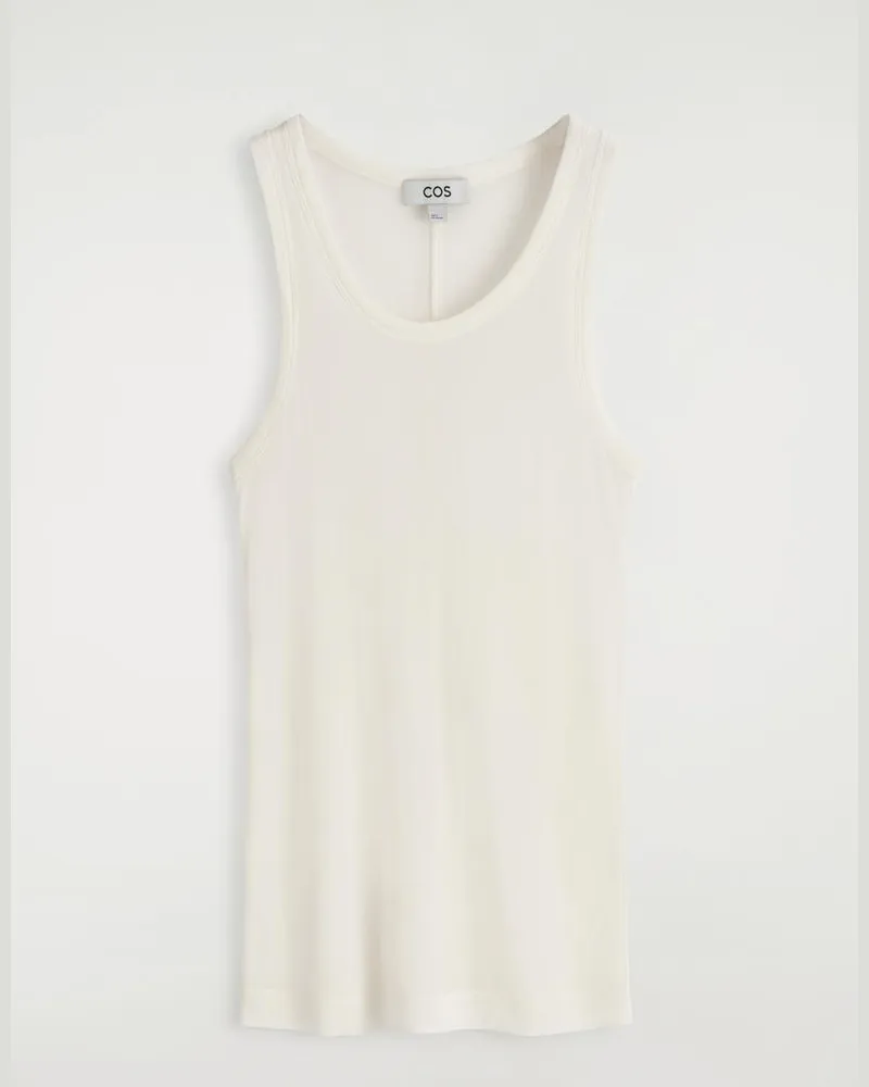 COS Geripptes Tanktop Aus Seide Weiß