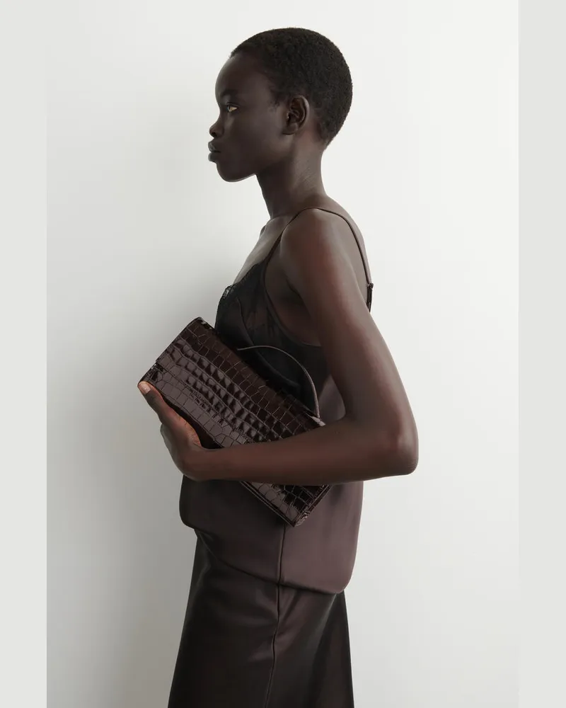 COS Gallery Clutch - Leder In Krokodiloptik Braun