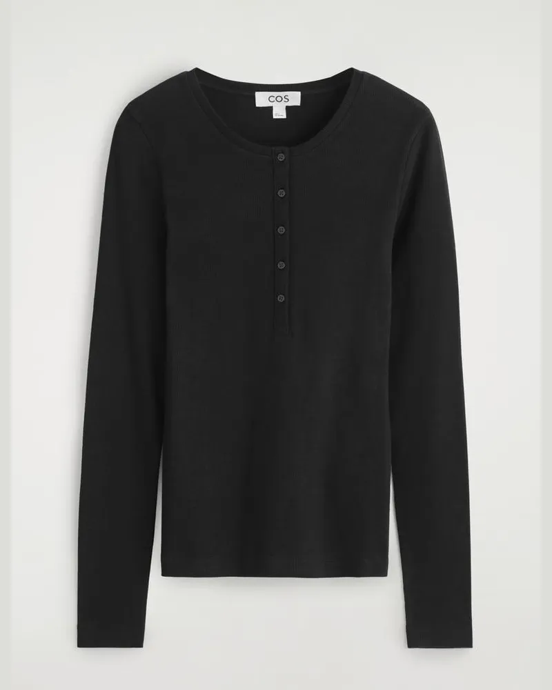 COS Langärmliges Henley-Oberteil Schwarz