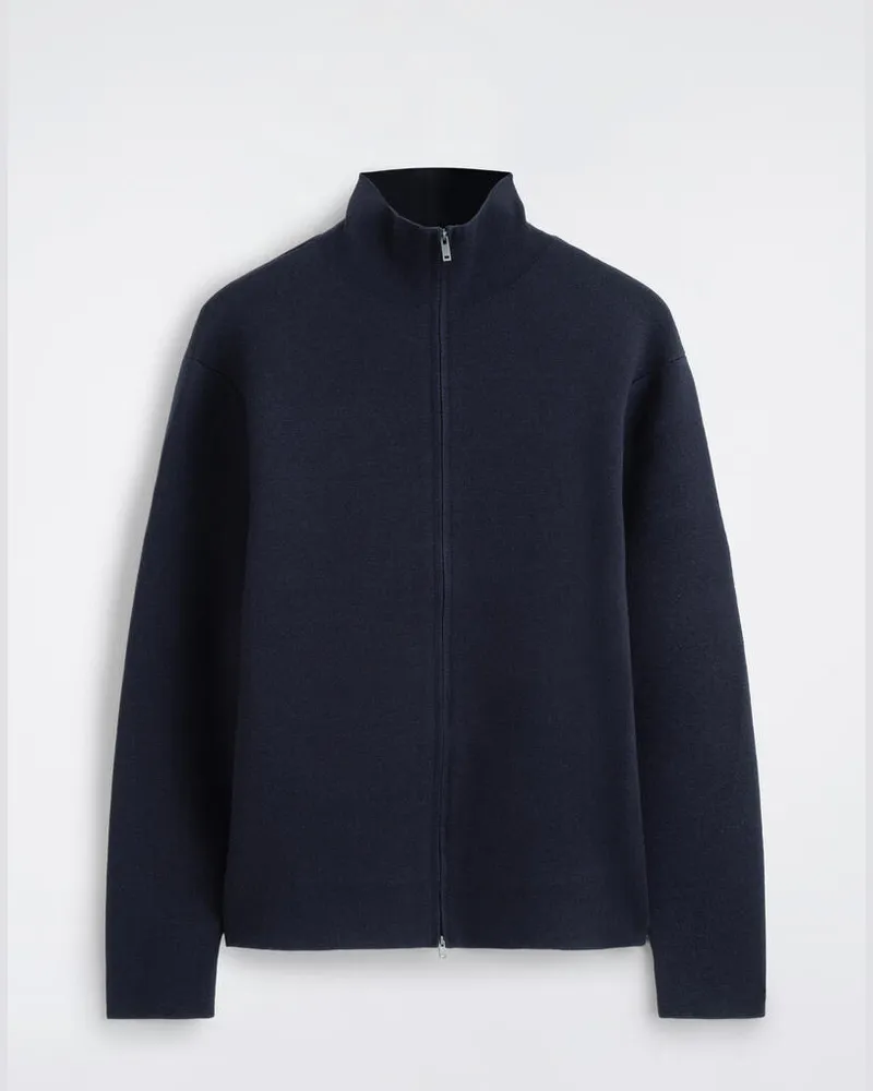 COS Milano Knit Funnel-Neck Zip-Up Jacket Blau