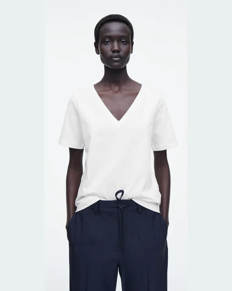 COS Alltags-T-Shirt Mit V-Ausschnitt Weiß