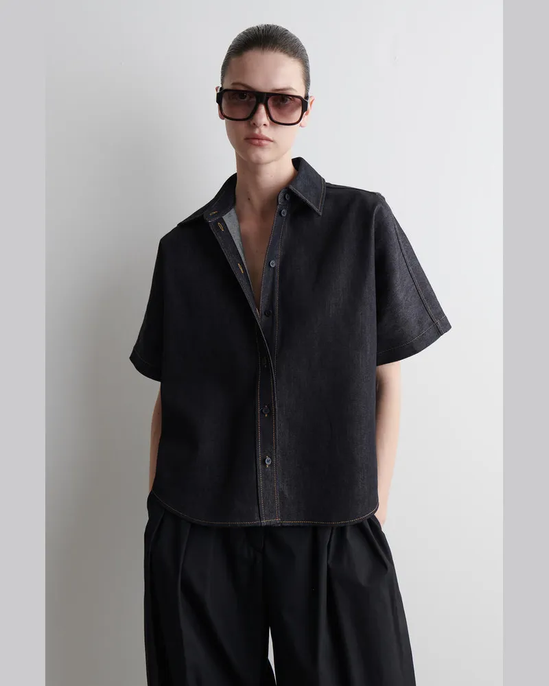 COS Boxy Short-Sleeved Denim Shirt Blau