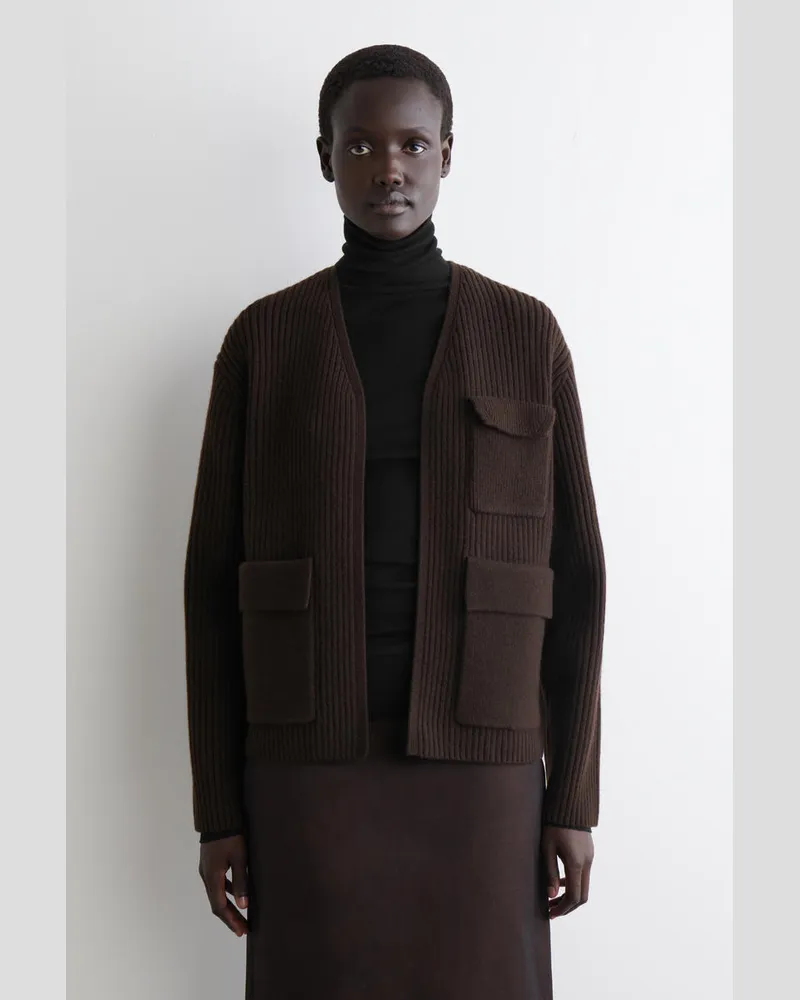 COS Gerippte Utility-Strickjacke Aus Merinowolle Braun