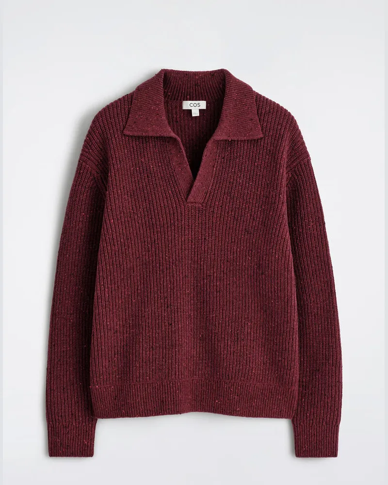 COS Polopullover Aus Wolle Mit Donegal-Effekt Rot