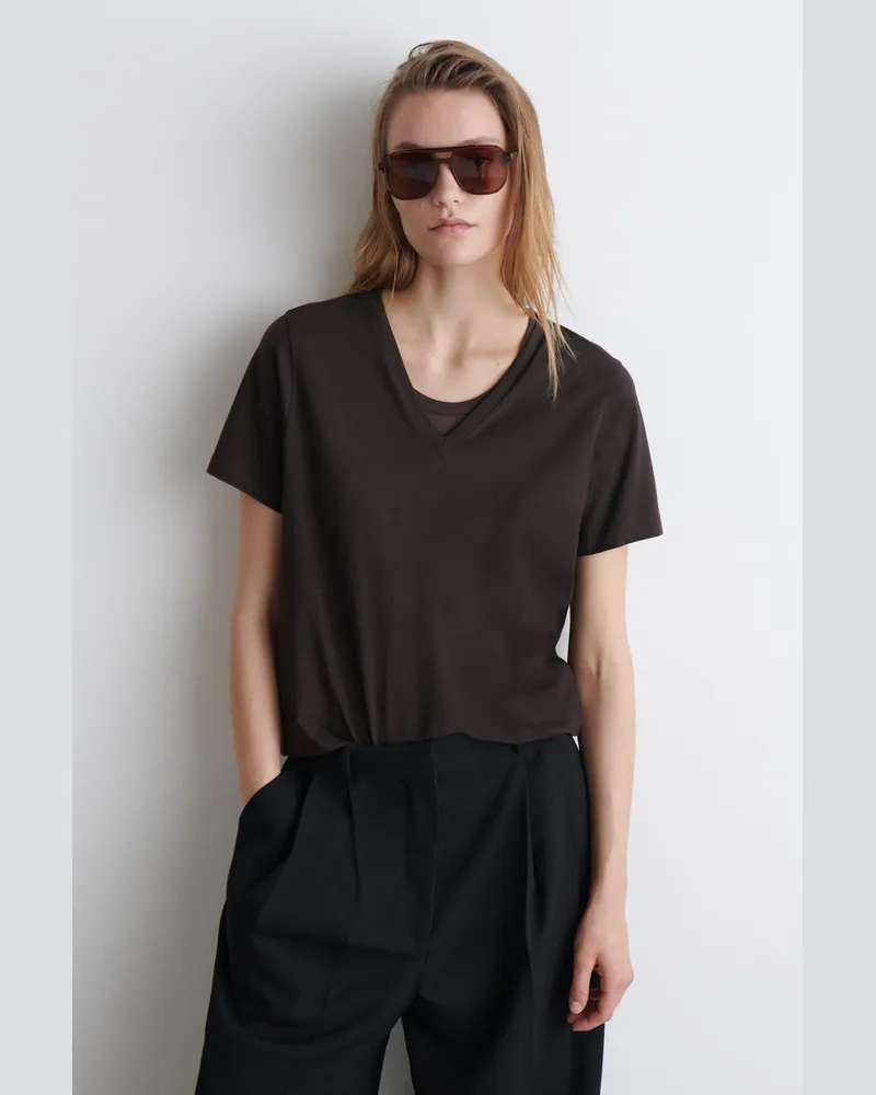 COS T-Shirt Aus Baumwolle Mit V-Ausschnitt Braun