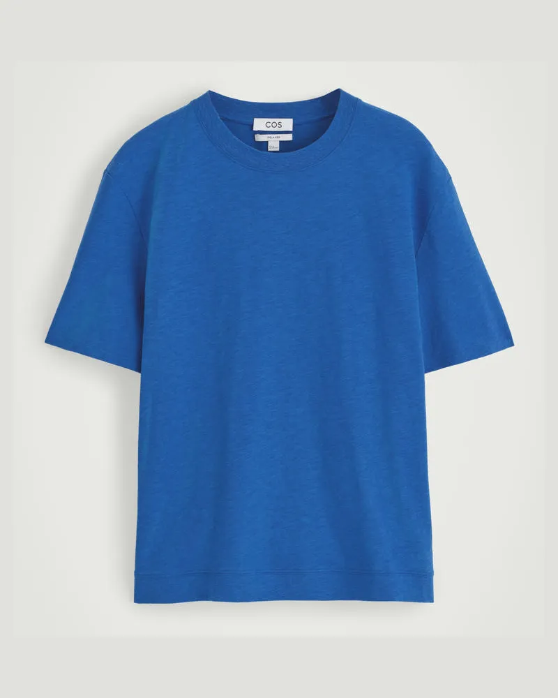 COS Lockeres T-Shirt Aus Baumwoll-Leinen-Mix Blau