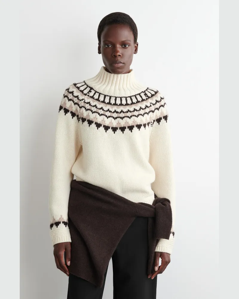 COS Pullover Aus Woll-Kaschmir-Mix Mit Fair-Isle-Motiv Weiß
