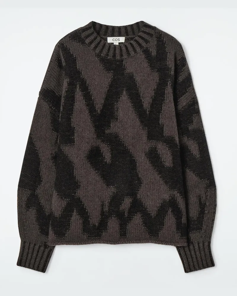 COS Wolljacquard-Pullover Mit Abstraktem Muster Braun