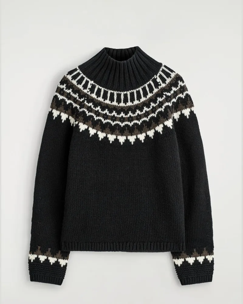 COS Pullover Aus Woll-Kaschmir-Mix Mit Fair-Isle-Motiv Schwarz