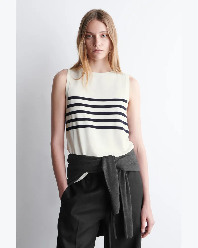 COS Gestreiftes Strick-Tanktop Weiß
