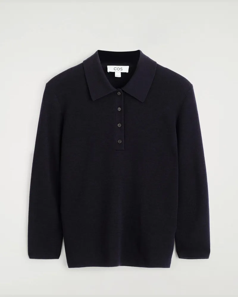 COS Poloshirt Aus Merinowolle Mit Verkürzten Ärmeln Blau