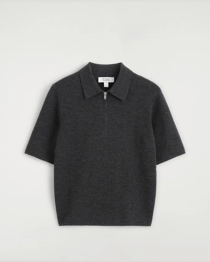 COS Poloshirt Aus Merinowolle Mit Reissverschluss Grau