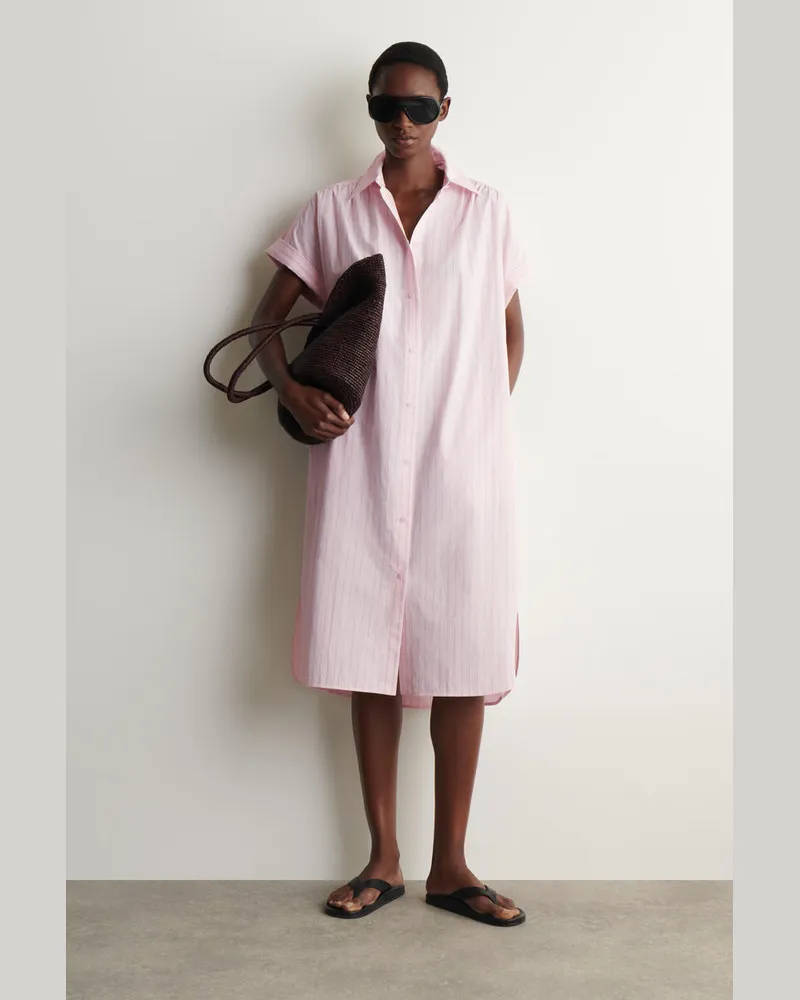 COS Kurzärmliges Hemdkleid Aus Baumwolle Mit Streifen Rosa