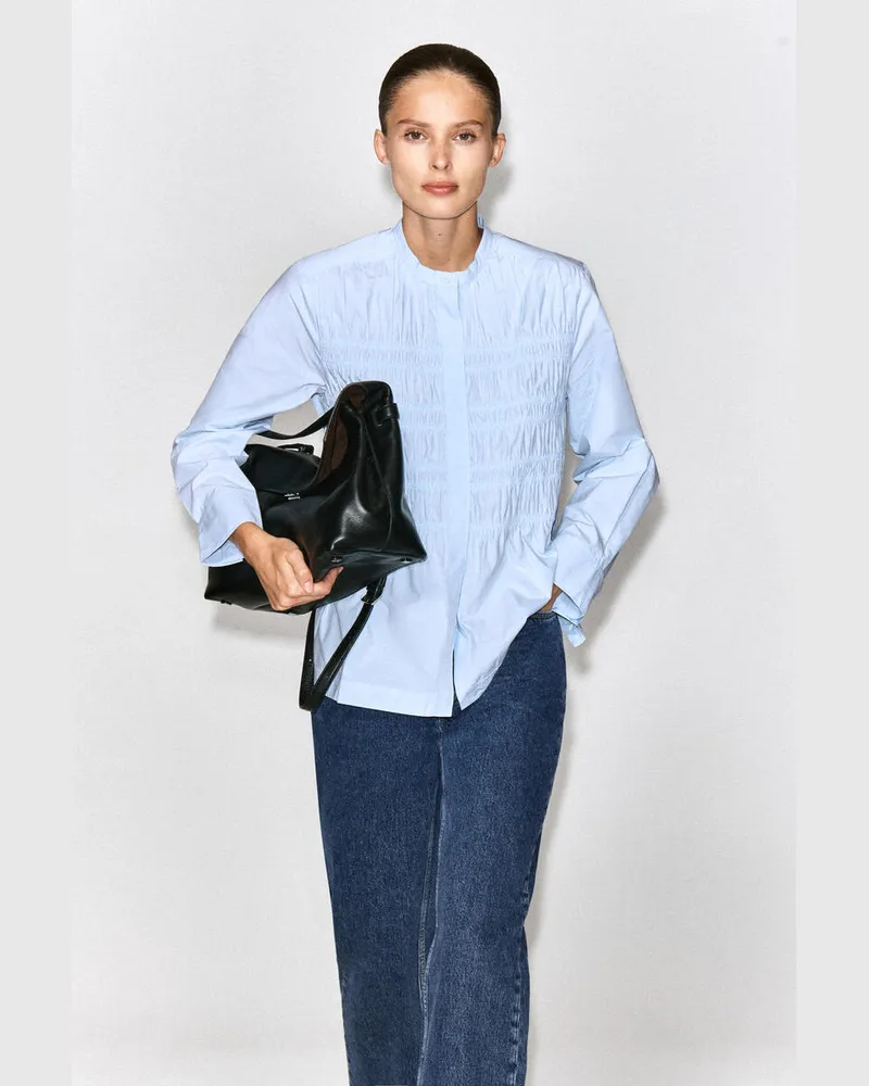 COS Ruched Cotton Blouse Blau