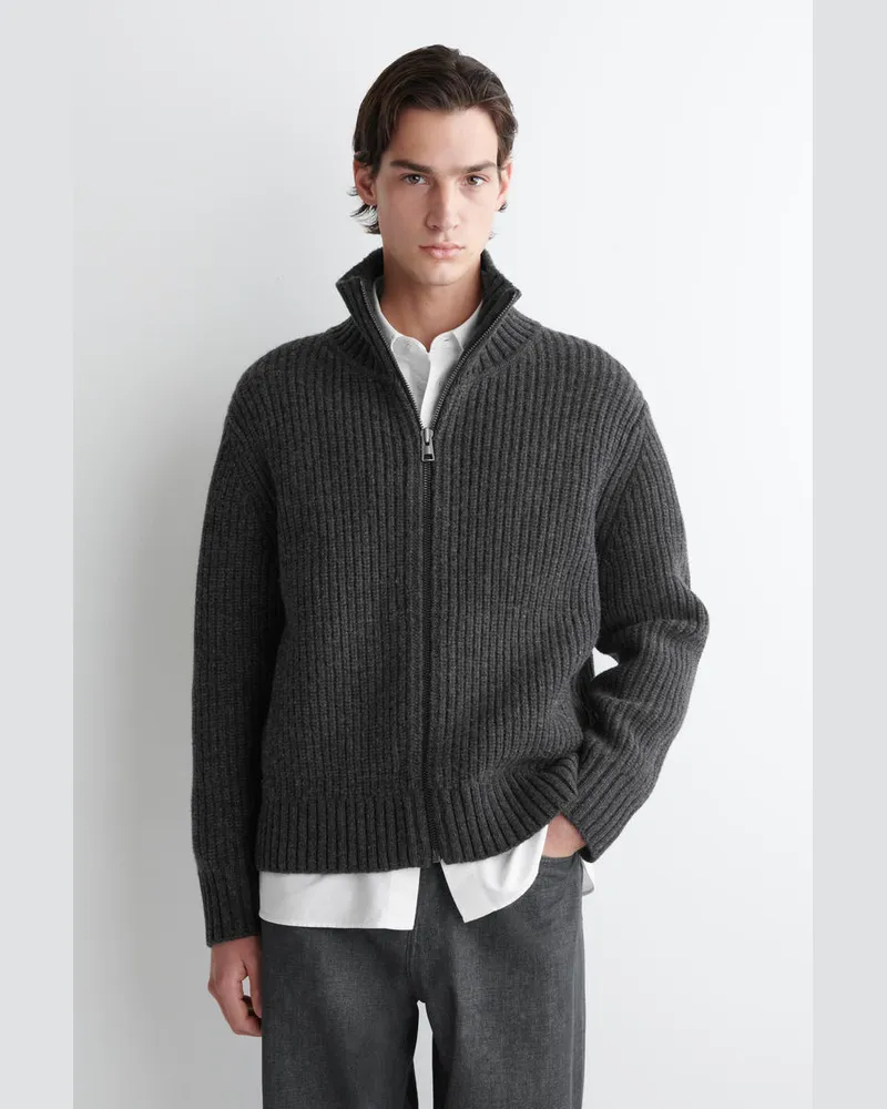 COS Strickjacke Aus Wolle Mit Stehkragen Grau