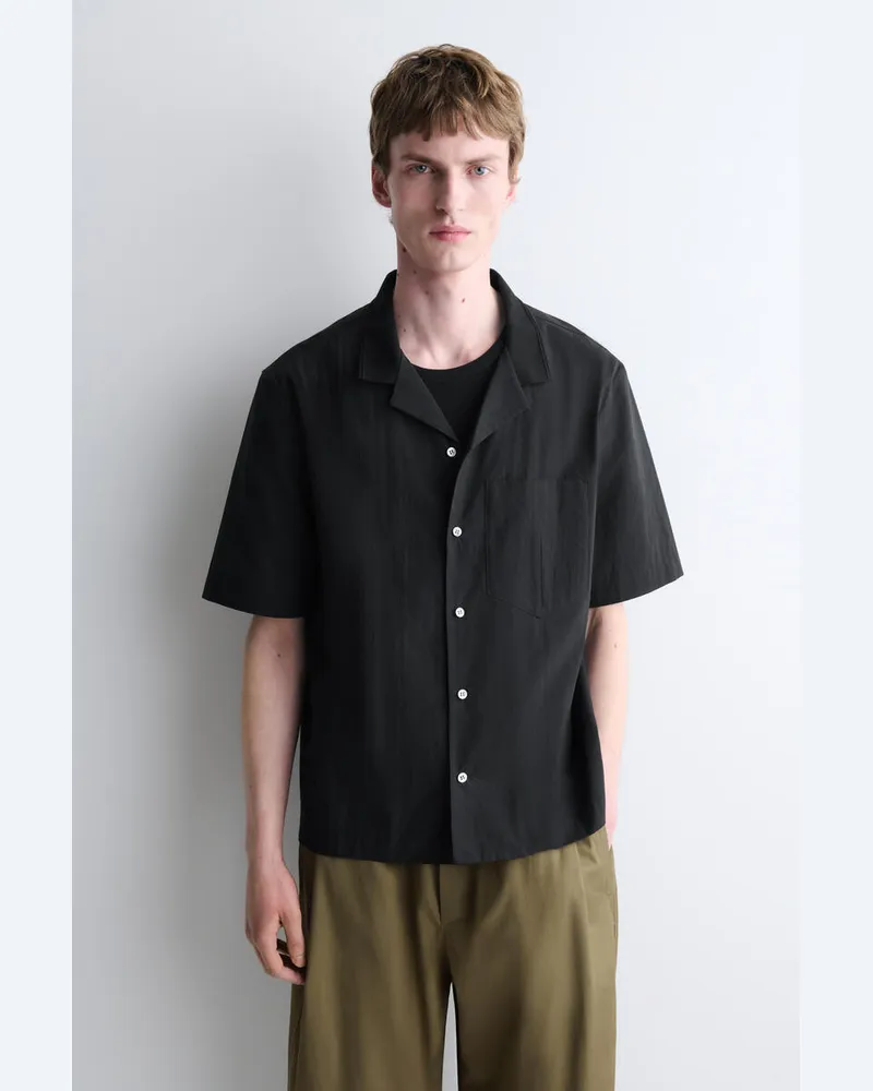 COS Baumwollbluse Mit Revers-Kragen Schwarz