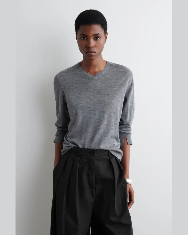 COS Pullover Aus Merinowolle Mit V-Ausschnitt Grau
