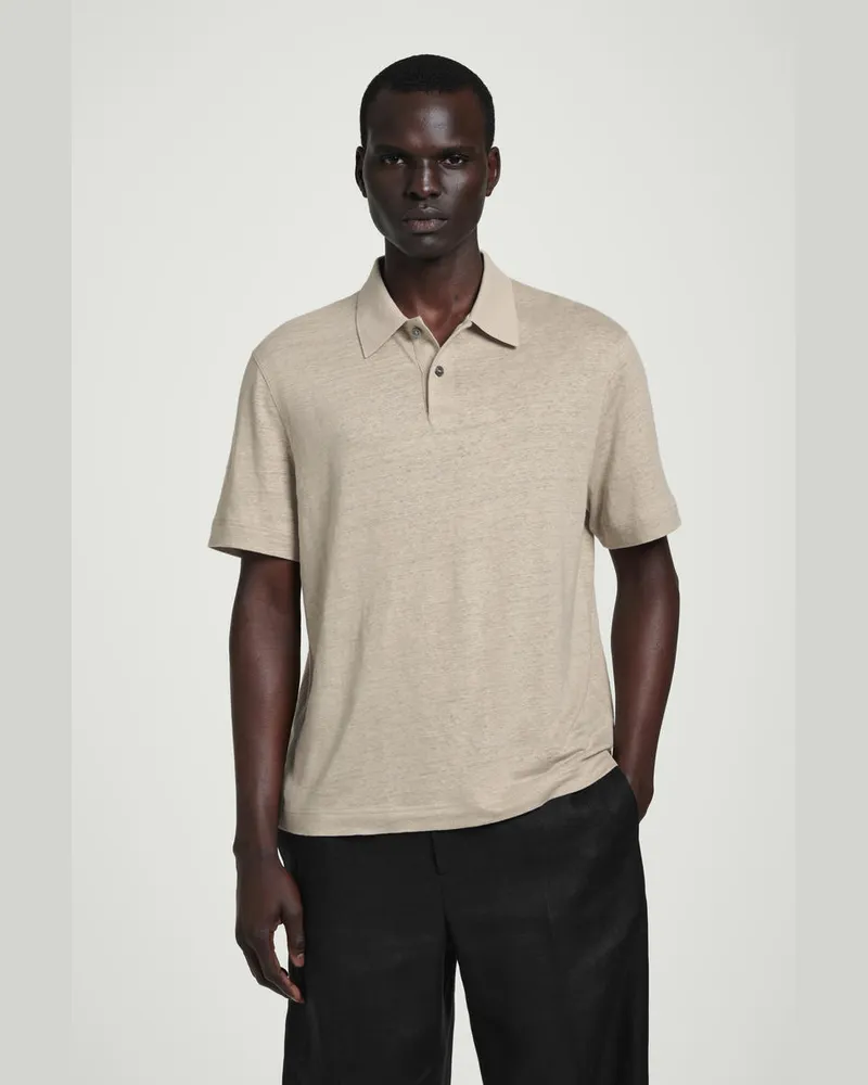 COS Gestricktes Poloshirt Aus Leinen Beige