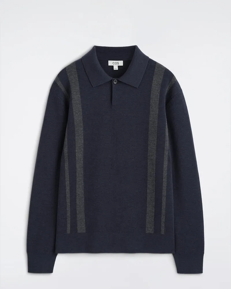 COS Poloshirt Aus Merinowolle Mit Streifen Blau