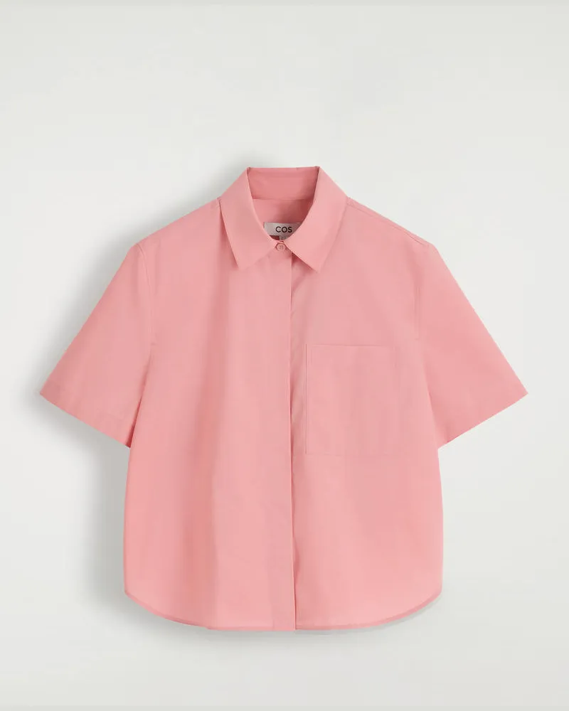 COS Verkürztes Kurzarmhemd Aus Baumwolle Rosa