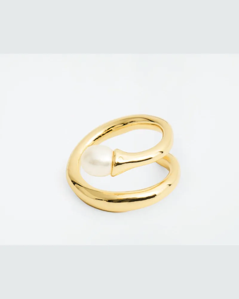 COS Spiralförmiger Ring Mit Süsswasserperle Goldfarben