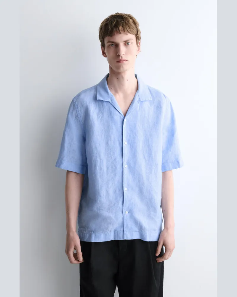 COS Leinenhemd Mit Kurzen Ärmeln Und Reverskragen Blau