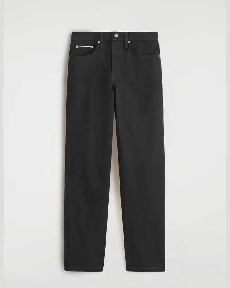 COS Rider Lockere, Gerade Selvedge-Jeans Aus Raw Denim Schwarz
