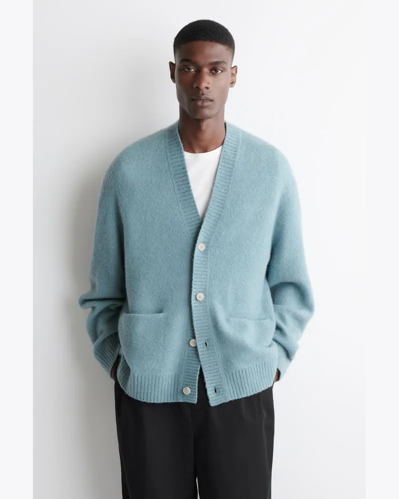 COS Strickjacke Aus Gebürsteter Wolle Mit V-Ausschnitt Blau