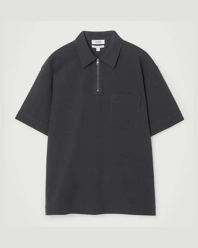 COS Poloshirt Aus Baumwoll-Twill Mit Reissverschluss Blau
