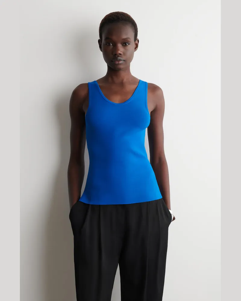 COS Geripptes Tanktop Mit Tiefem Ausschnitt Blau