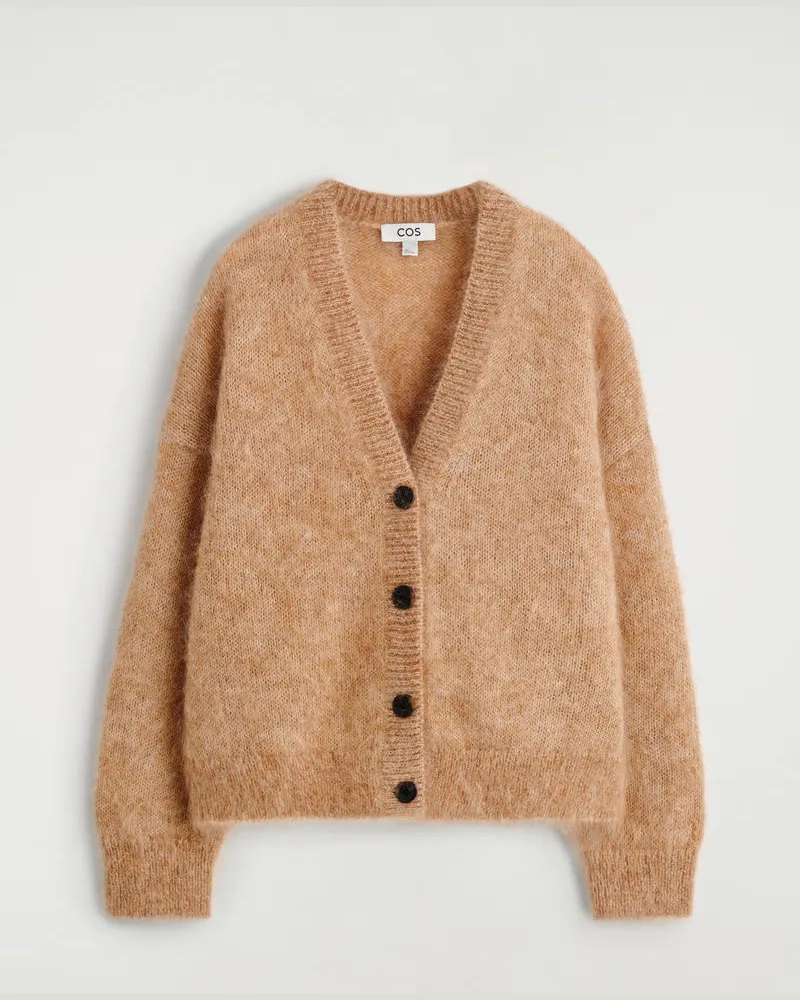 COS Strickjacke Aus Mohair-Woll-Mix Mit V-Ausschnitt Beige
