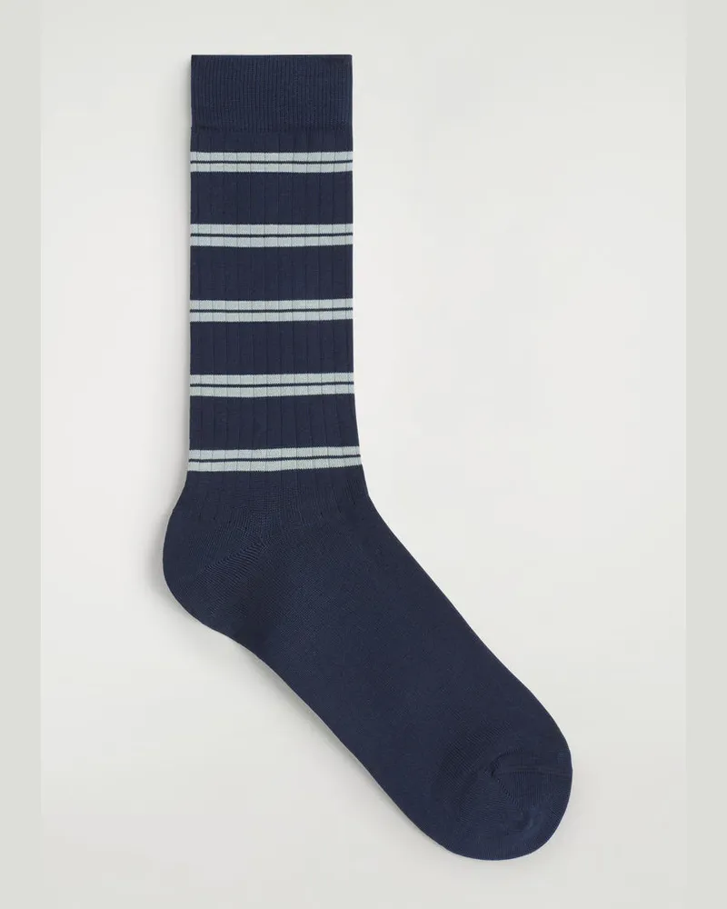 COS Gestreifte Gerippte Baumwollsocken Blau