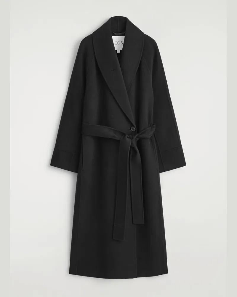 COS Langer Mantel Aus Doubleface-Wolle Mit Gürtel Schwarz
