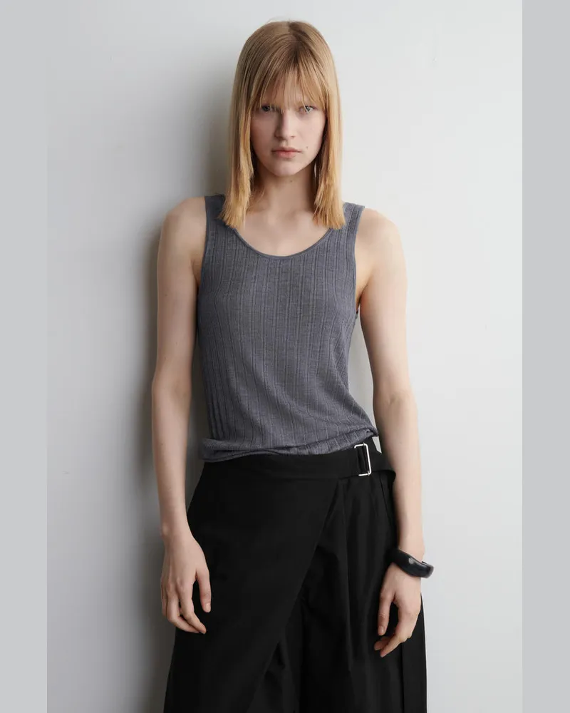 COS Geripptes Tanktop Aus Seide Grau