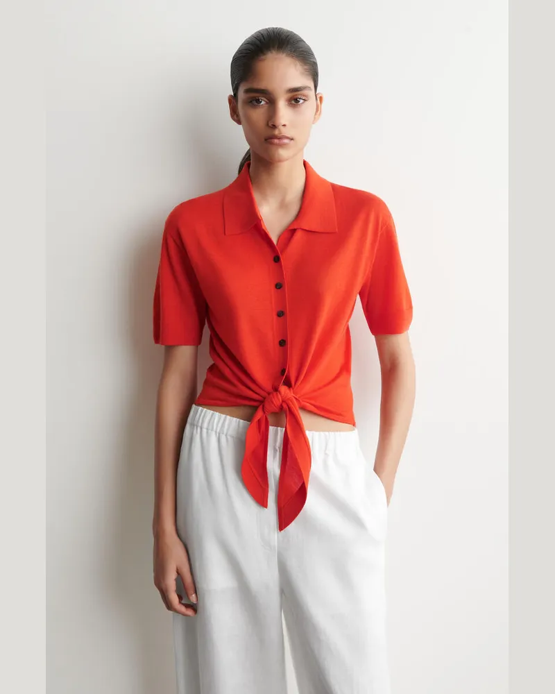 COS Strickhemd Aus Wolle Mit Bindedetail Vorne Orange