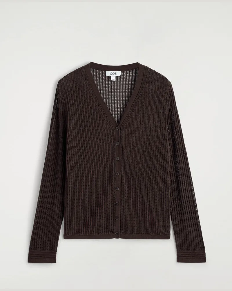 COS Gerippte Strickjacke Mit Lochstrickmuster Braun