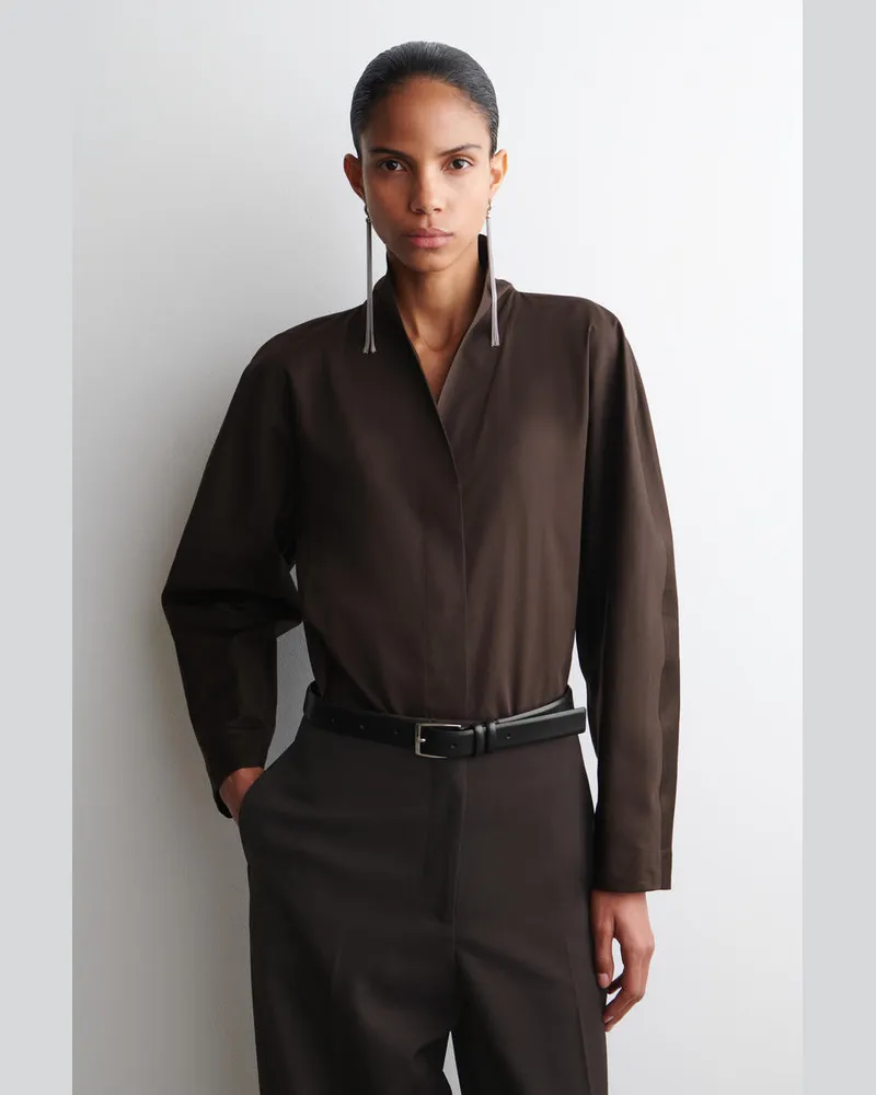 COS Shawl-Collar Cotton Blouse Braun