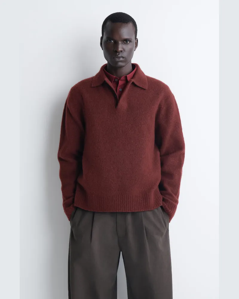 COS Poloshirt Aus Gebürsteter Wolle Rot
