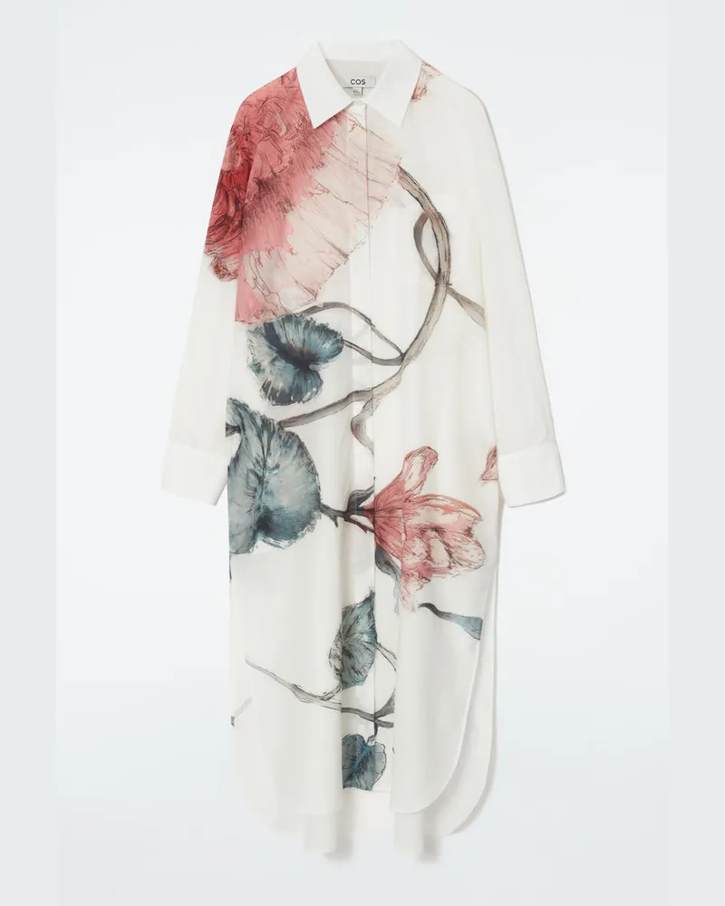 COS Oversized-Hemdblusenkleid Mit Blumen-Print Weiß