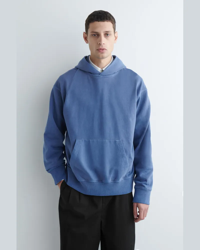 COS Kapuzenpullover Aus Vorgewaschenem Baumwolljersey Blau